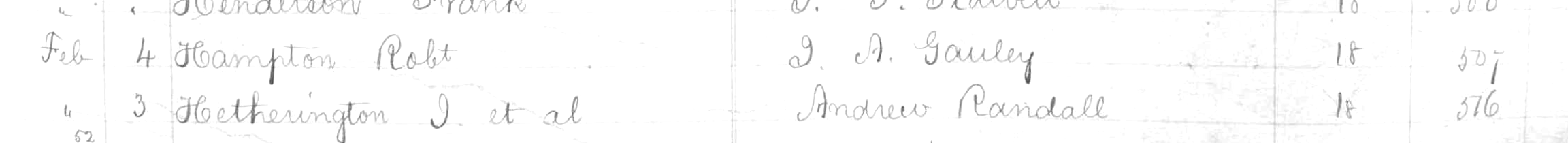 Deed index - Hetherington J. et al from Andree Randall, 3 Feb 1853, Book 20 pg 376